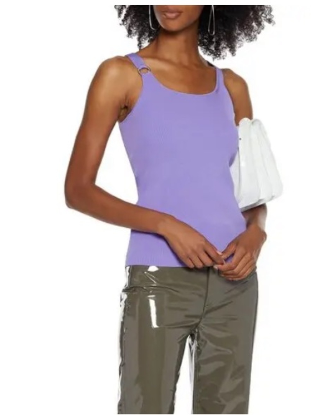 HELMUT LANG • ring embellished rib knit tank top purple Lavender Small